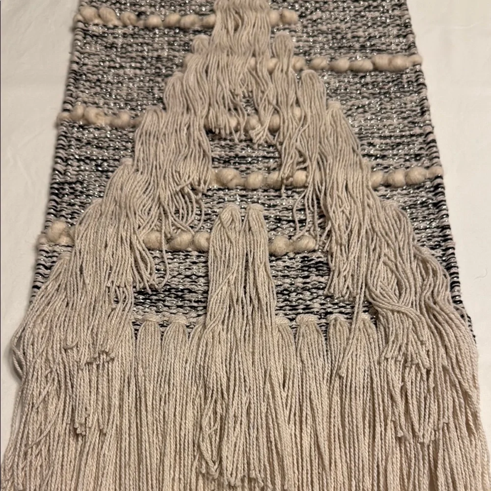 Handcrafted Cream Black and Silver Wall HangingTassel Pyramid